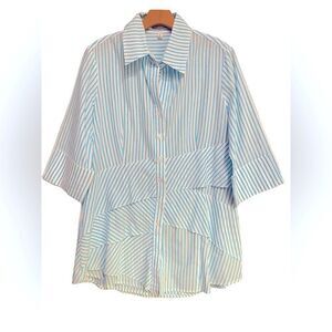 Evelyn & Arthur Sz S Jenna Turquoise White Stripes Front Ruffle Tiers Tunic